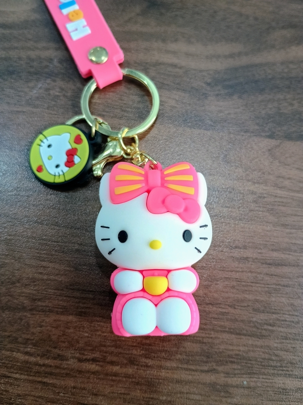 Hello Kitty Pink White Vinyl Key & Card Holder Charm with Gold Hardware